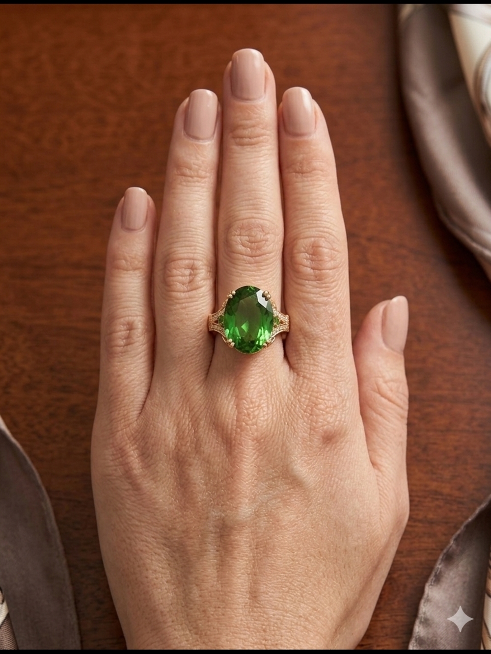 Gold-Tone Green Crystal Statement Ring - Women‎ Jewelry